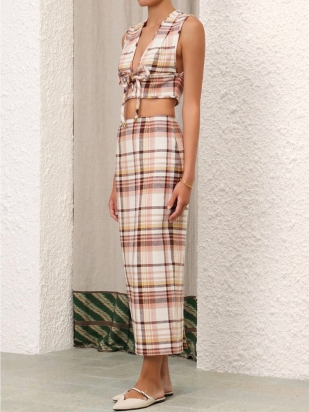 Zimmermann Matchmaker Linen Plaid Skirt and Crop Top Set sz XS NWOT - Picture 7 of 16